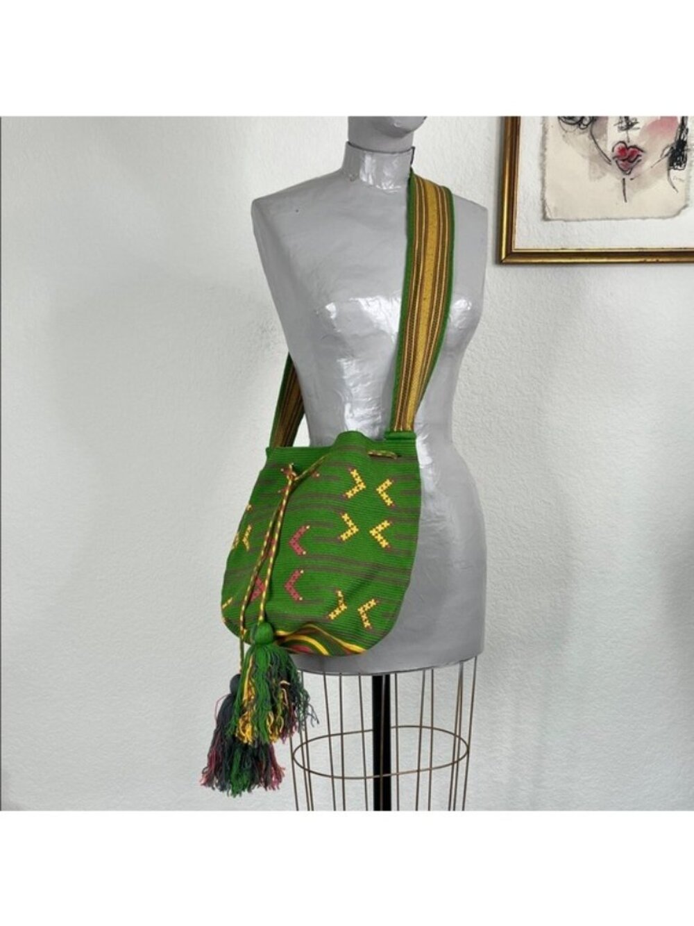 Wayuu Colombia Bucket Drawstring Mochilla Tote Bag